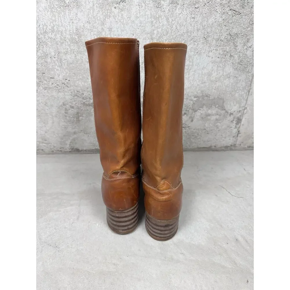 Vintage 80s Frye Style Campus Brown Leather Square Toe Boots Men’s Size 10.5